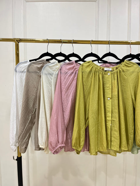Summer Transparent Round Neck Lantern Sleeves Loose Tops
